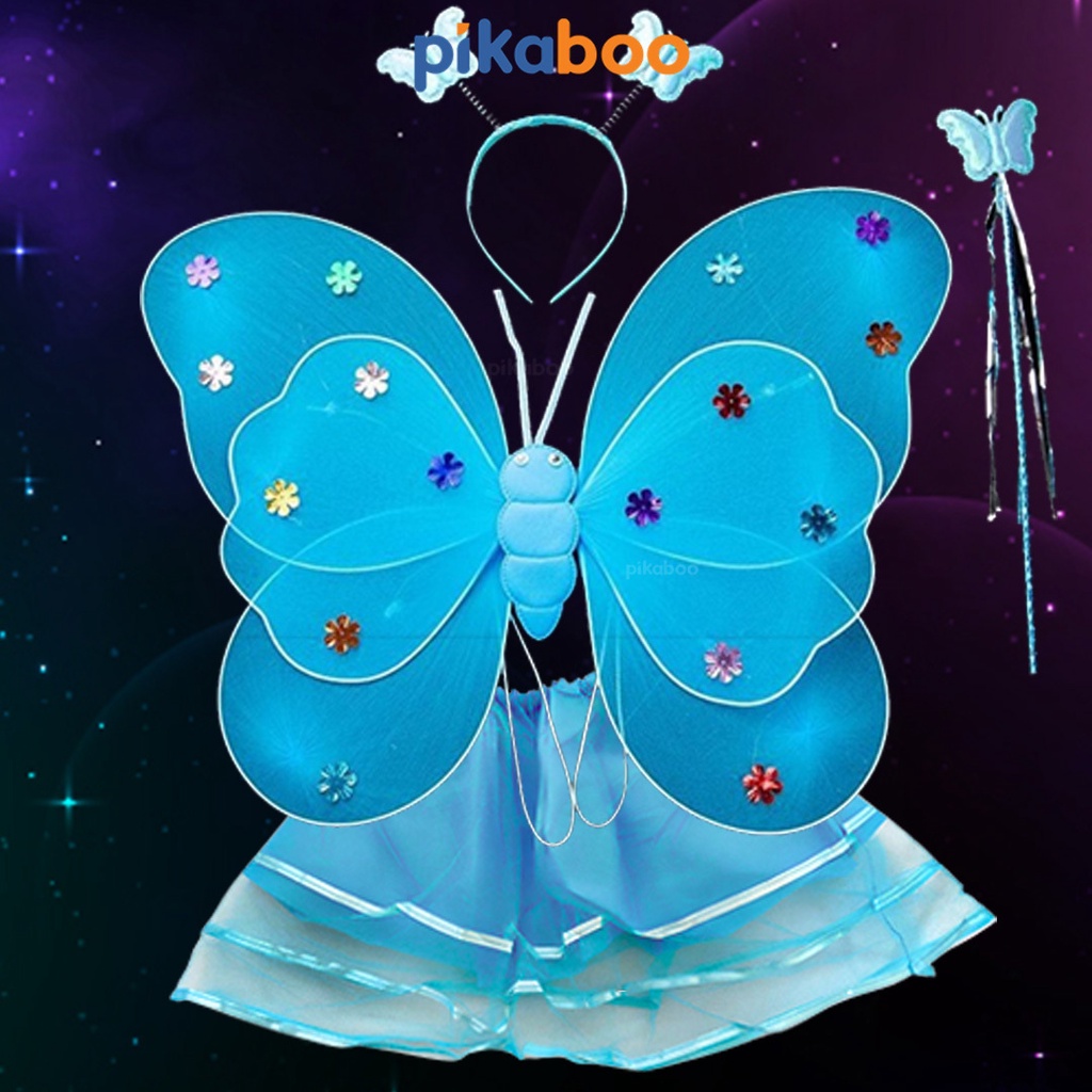 (Summer Sale 50%) Bộ váy cánh tiên Pikaboo gồm 4 món váy, cánh tiên, bờm, quyền trượng xinh xắn, an toàn cho bé gái