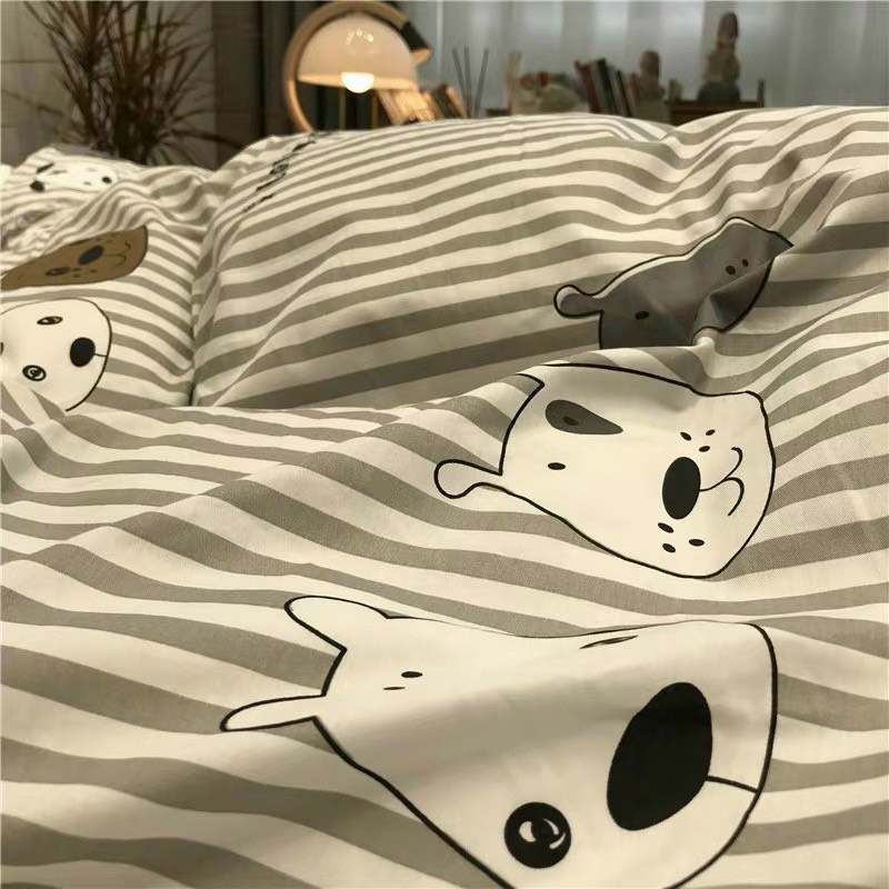 Bộ chăn ga gối Poly Cotton Chó kẻ đáng yêu (Tặng vỏ gối ôm) - Miễn phí bo chun
