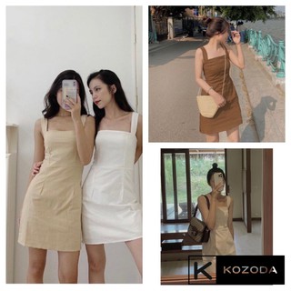 Váy Hai Dây Nữ, Váy 2 Dây Ôm Dáng Lưng Chun Chất Mềm Siêu Trendy màu trắng kem nâu Kozoda D19