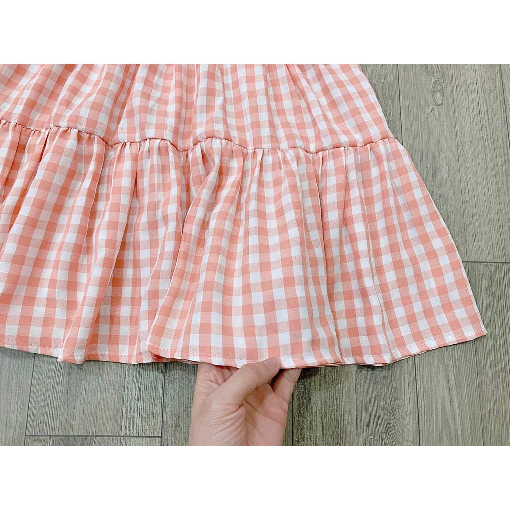Đầm caro cam Melisa xuất Hàn
