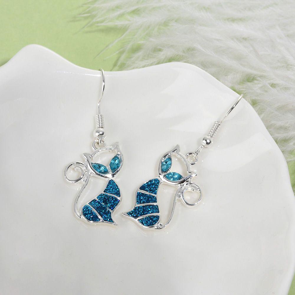 1 Đôi Bông Tai Hình Mèo Đính Đá Opal Thời Trang