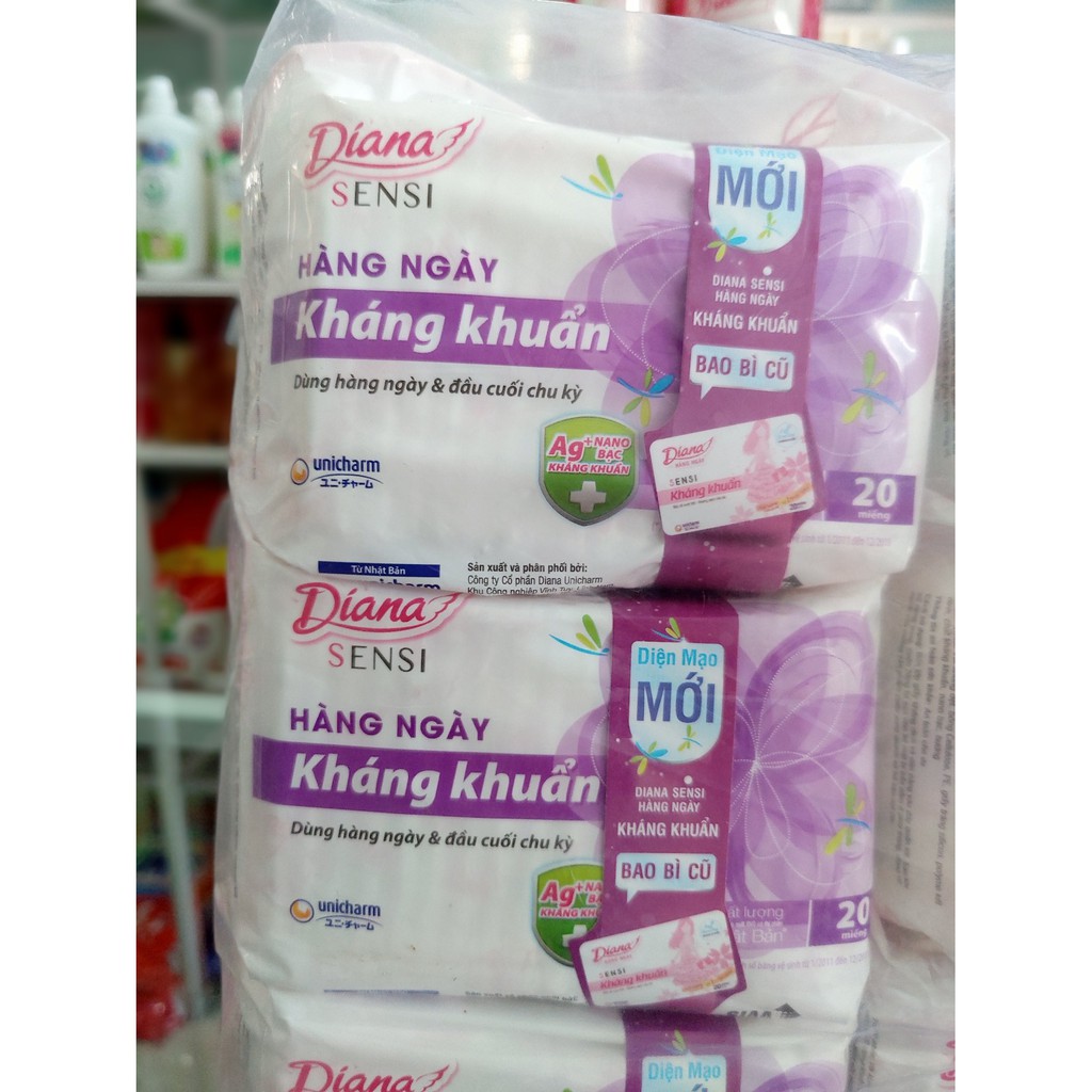 Bộ 6 gói Băng vệ sinh Diana hàng ngày Sensi kháng khuẩn gói 20 miếng