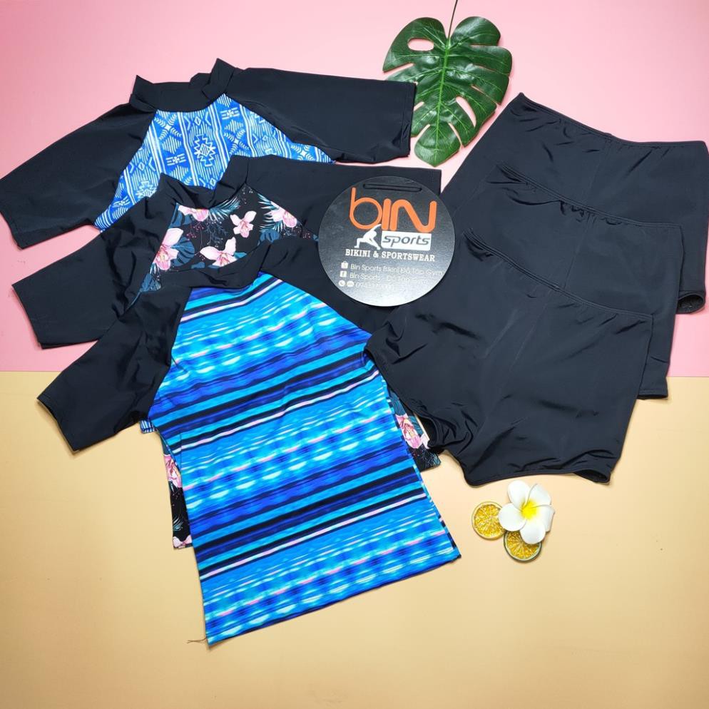 Bộ Bơi Nữ 2 Mảnh Quần Đùi Cạp Cao Aó Phủ Bụng Cọc Tay Bin Sports BHV092 [ Bikini Giá Xưởng ] | BigBuy360 - bigbuy360.vn