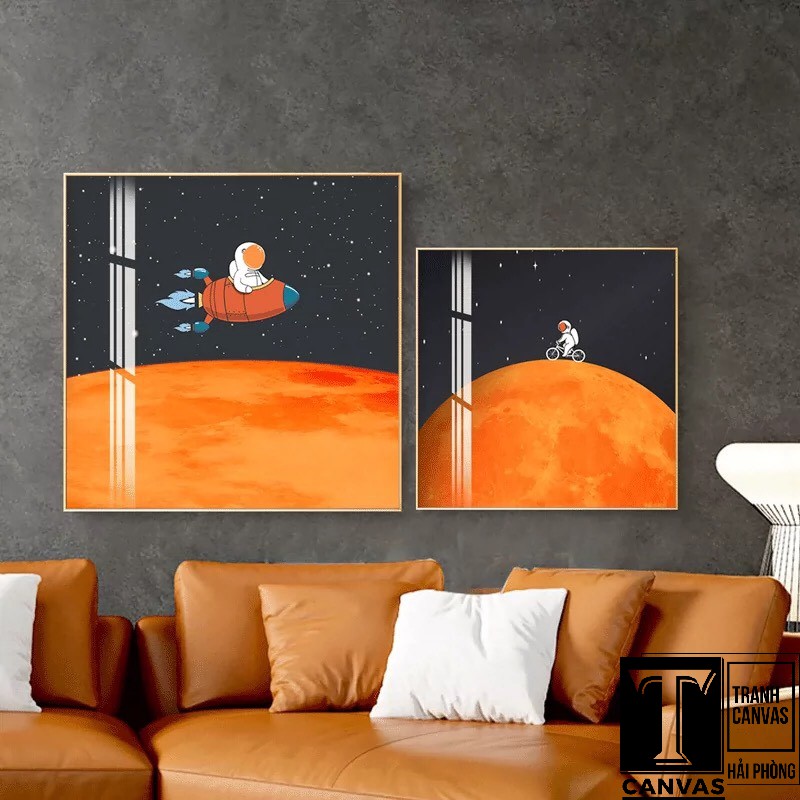 (Giá Xưởng) Tranh Canvas treo tường phòng khách, tranh hiện đại hình vẽ phi hành gia, vũ trụ MÃ PHG17-22 (không khung)