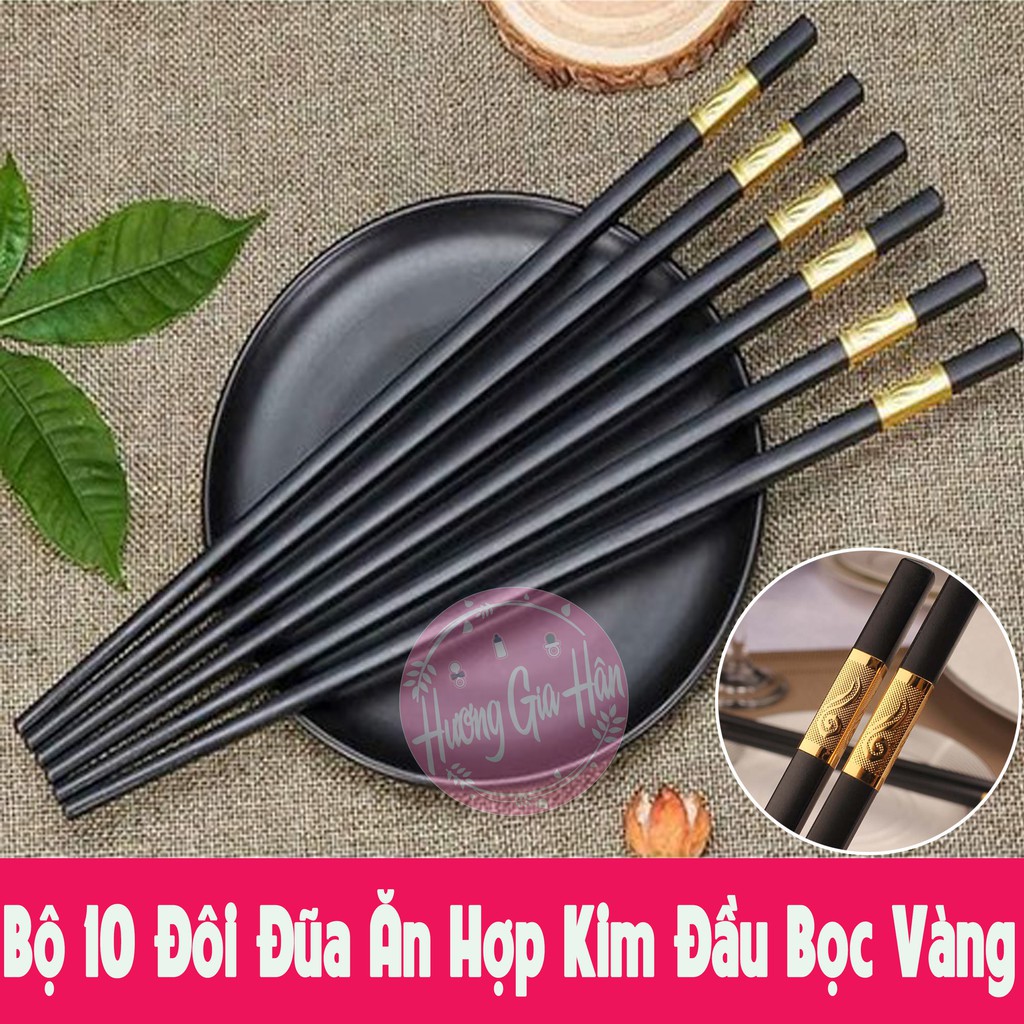 Bộ 10 Đôi Đũa Ăn Hợp Kim Đầu Bọc Vàng Sang Trọng