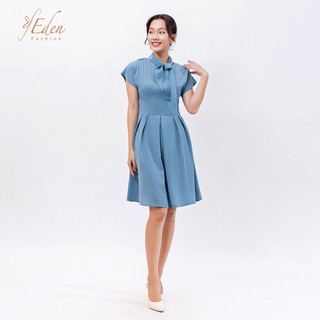 Đầm công sở thời trang Eden dáng xòe cổ phối nơ - D395
