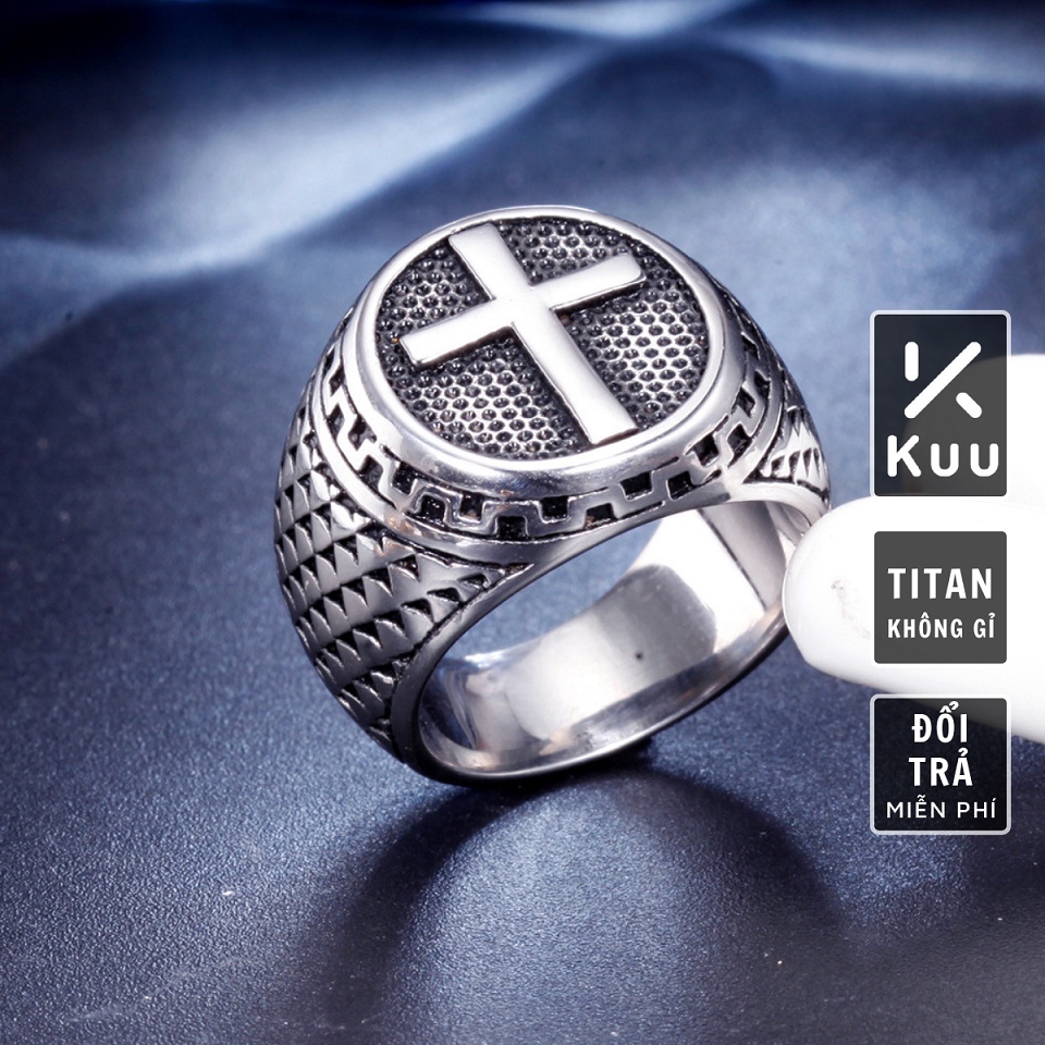 Nhẫn nam nữ tròn unisex Kuu Studio màu bạc thời trang chất Titan đẹp đơn giản không gỉ - Nhẫn T Ring