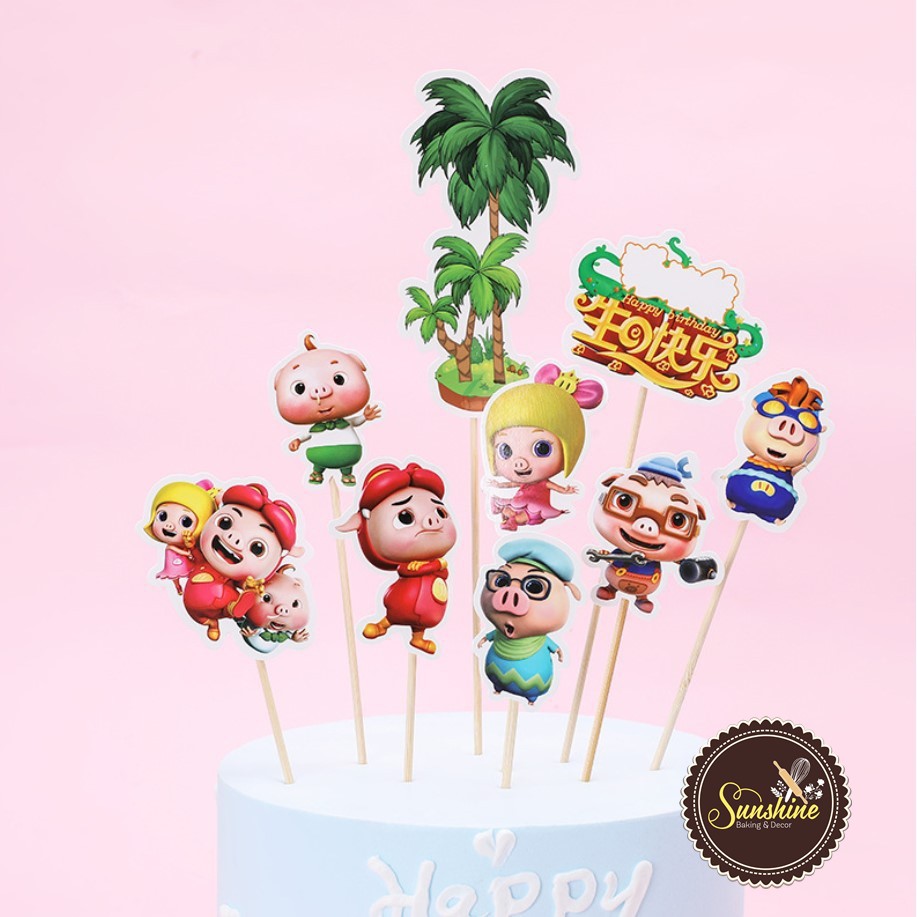 Hình Cắm Giấy Siêu Nhân Elsa Chó Cứu Hộ Trang trí Bánh Kem Bánh Sinh Nhật Nhiều Mẫu