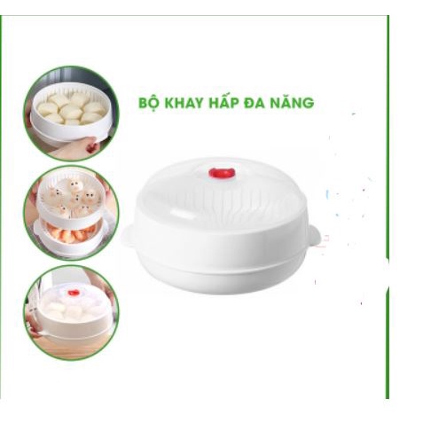 Bộ khay hấp tròn quay lò vi sóng 2 tầng chịu nhiệt, tiết kiệm thời gian 01540