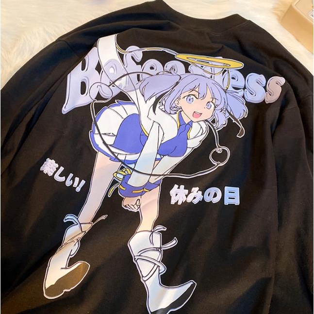 ZHELIHANGFEI Áo Sweater Dáng Rộng Họa Tiết Anime Dễ Thương Dễ Phối Đồ