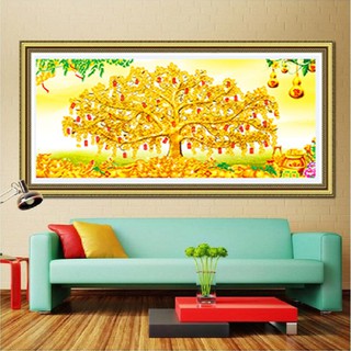 Tranh Đính Đá Cây Tiền Vàng DF428 KT:100*50cm