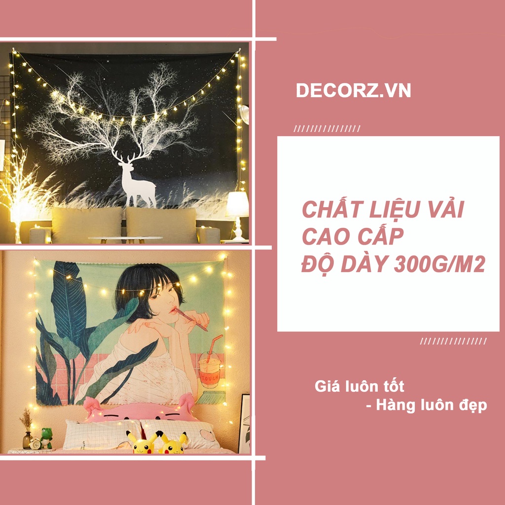 Vải treo tường Decor phòng hot nhất (150x130cm, TẶNG móc treo) DecorZ ( Có video thật)