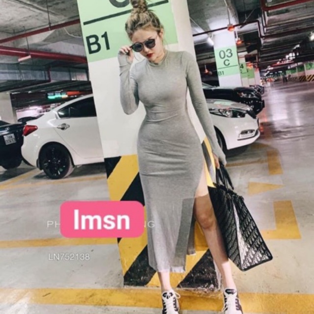 đầm thun body xẻ tà