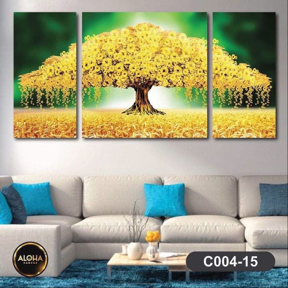 Set 3 tranh Decor trang trí tường về Cây Kim Tiền, Hươu tài lộc đep miễn chê
