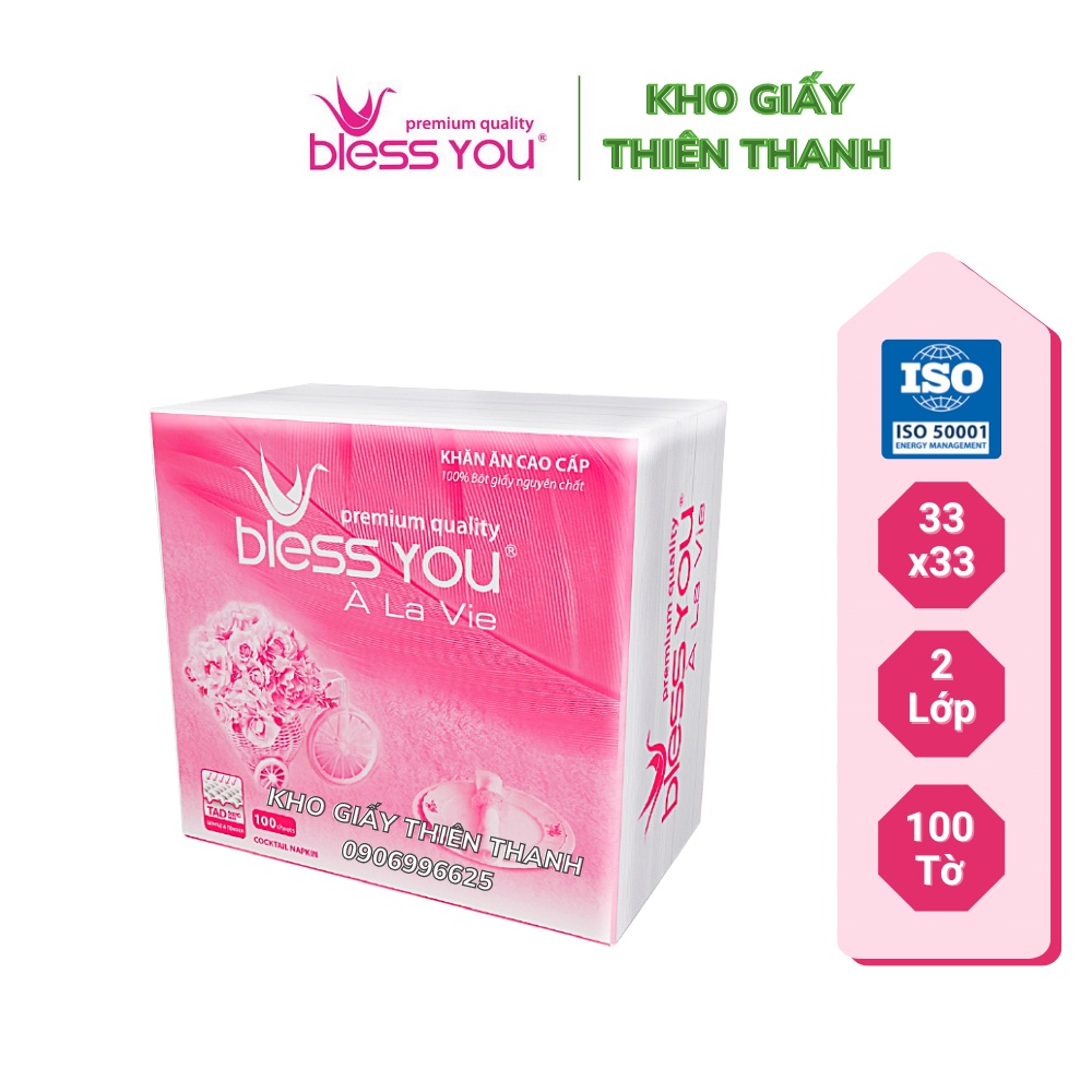 Khăn Ăn Vuông Bless You À La Vie 33x33cm 100 Tờ Giấy 2 Lớp Cao Cấp 🍀 Kho Giấy Thiên Thanh 🍀