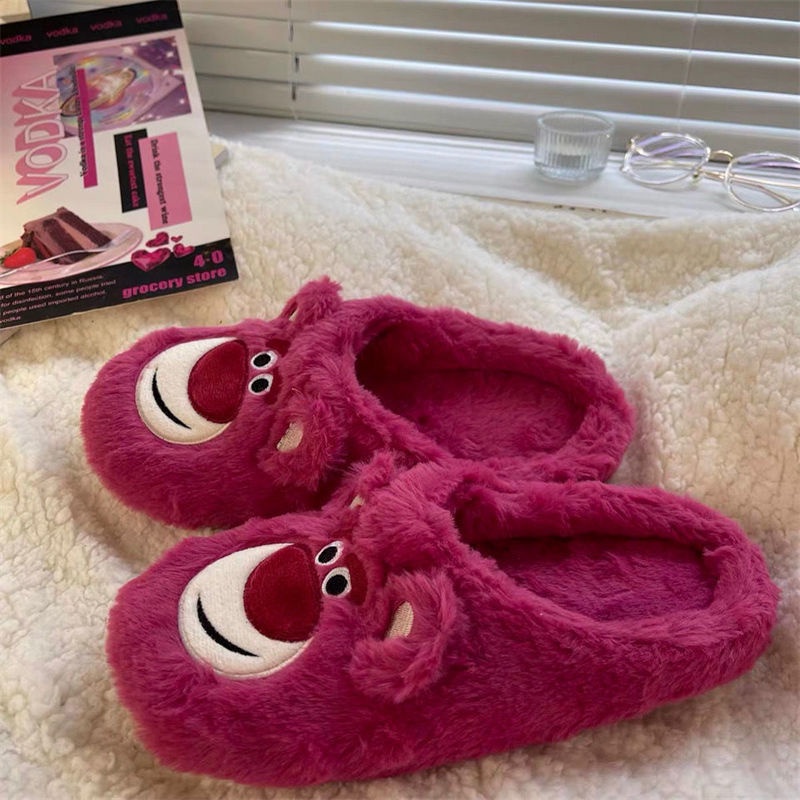 Dép Bông Đi Trong Nhà Hình Gấu Dâu Tây Dễ Thương Cho Nữ