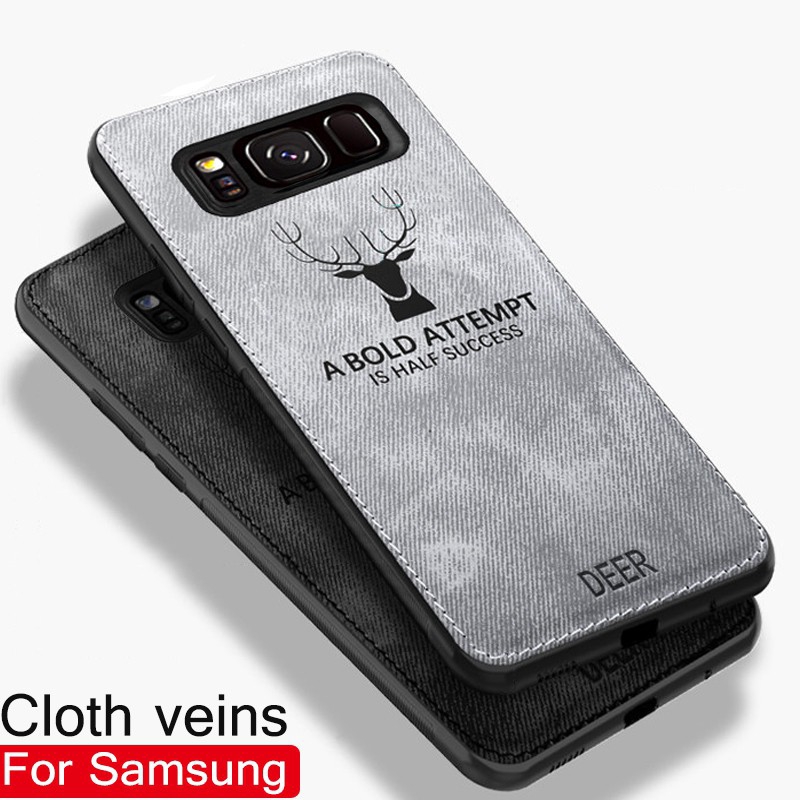 Ốp điện thoại da trang trí hình đầu nai cho Samsung Galaxy S7 Edge S8 S9 Plus Note 8 Note 9