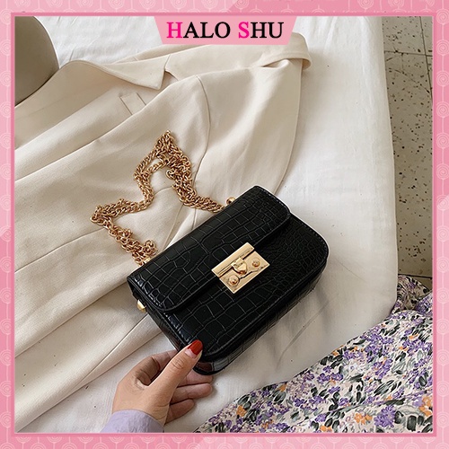 Túi xách nữ, túi đeo chéo dây xích da vân bóng sang trọng HALO SHU mã DX003