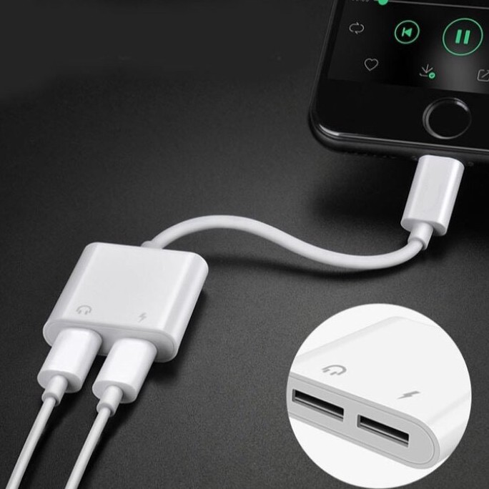 Jack Chuyển Đổi Vừa Sạc Vừa Cắm Tai Nghe Cáp Chia 2 Cổng Chân Cho Các Dòng ip
