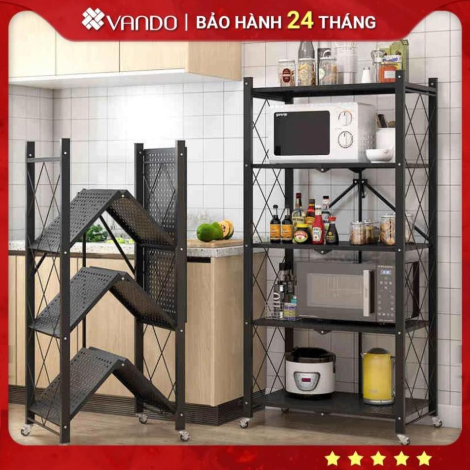 [𝐋𝐨𝐚̣𝐢 𝟏] Kệ đa năng gấp gọn VANDO có bánh xe 3 tầng, 4 tầng, 5 tầng để cây cảnh, lò vi sóng, lò nướng, sách,,,,