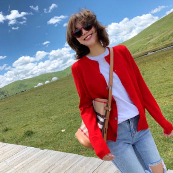 Áo khoác cardigan dệt kim tay dài dáng rộng phong cách Hàn Quốc mới cho nữ