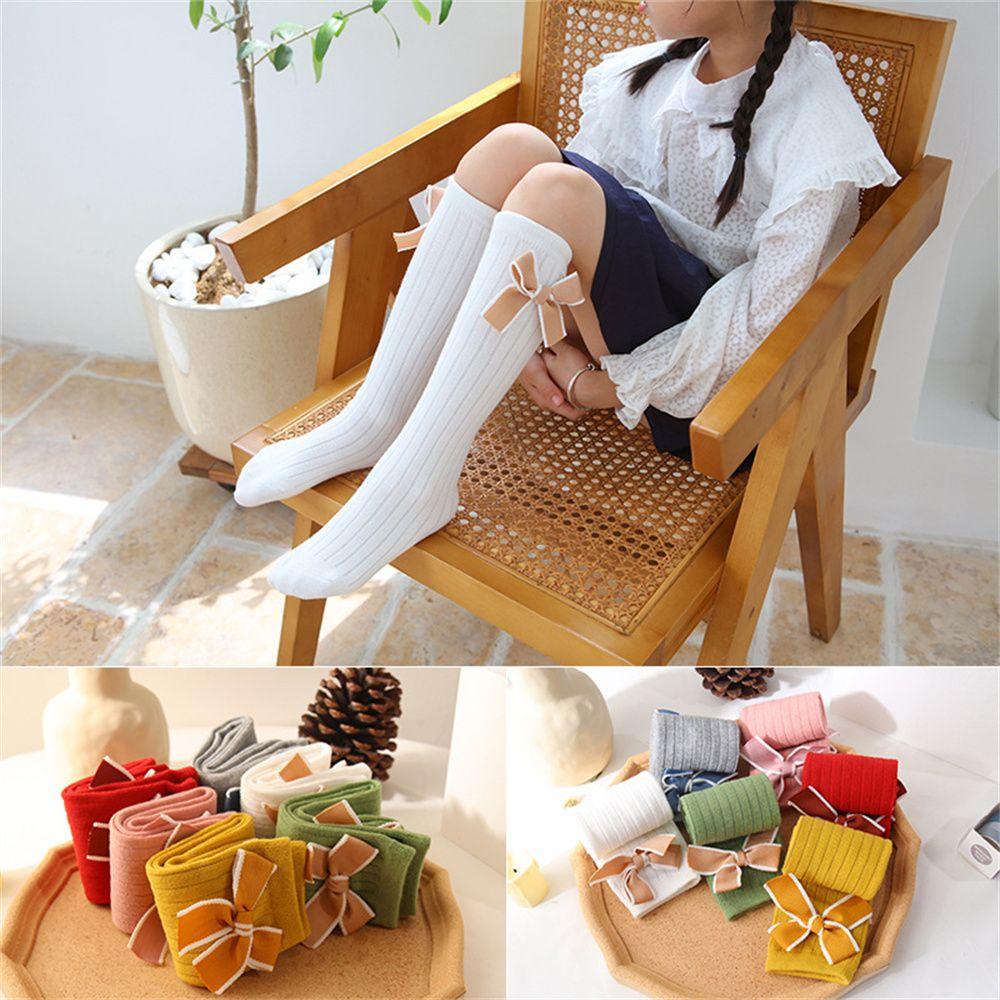 LEILY Vớ Cotton Giữ Ấm Màu Trơn Thời Trang Thu Đông Cho Trẻ Em