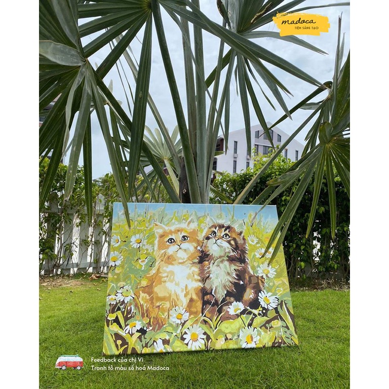 Tranh tô màu số hóa Madoca có khung 40x50cm Hai chú mèo T222