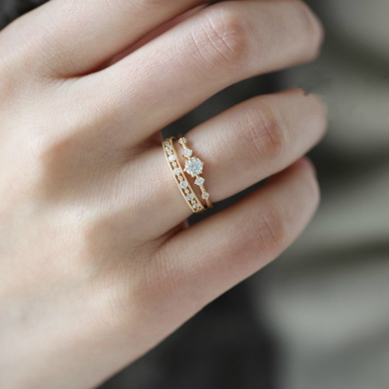 Bộ 2 Nhẫn Pandora Mạ Vàng 14K Đính Đá Sang Trọng