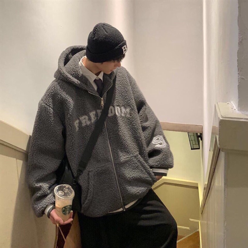[HÀNG SẴN] Áo Khoác Lông Mũ Thêu FREEDOM Unisex Dày Dặn Nam Nữ Đều Mặc Được