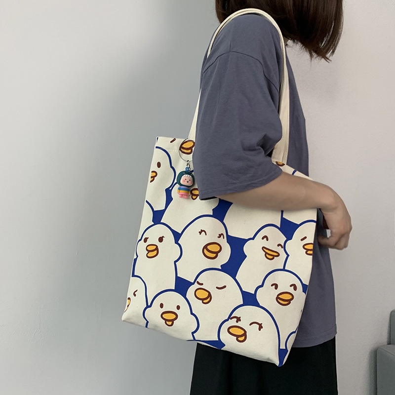 Túi tote vải canvas đeo vai hình vịt cực dễ thương
