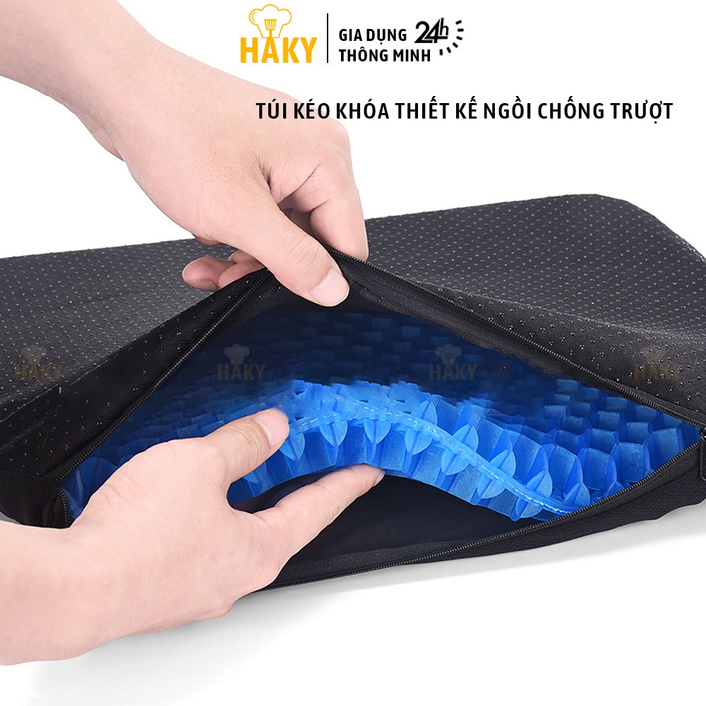 Đệm Gel 3D cao cấp lót ghế ngồi, thế hệ mới HAKY 018, nệm ngồi lót mông thiết kế dạng tổ ong thoáng khí, chất gel bền