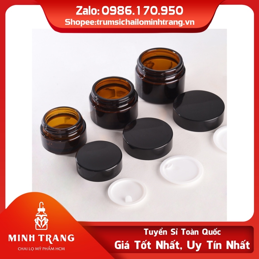 Hủ Đựng Kem ♥️ Hủ Chiết Mỹ Phẩm Thủy Tinh Nâu Nắp Đen 30Gr/50Gr/100Gr Dùng Chiết Son, Bột, Mỹ Phẩm, Tiện Lợi Mang Theo