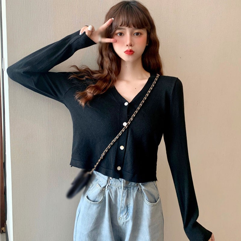 Áo Khoác Cardigan Dệt Kim Cổ Tim Xinh Xắn Cho Nữ