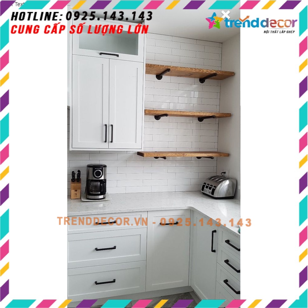 Bộ 3 kệ Nội thất ống nước AS19 Kệ treo gắn tường gỗ kệ ống nước kiêm giá treo quần áo chất liệu ống nước