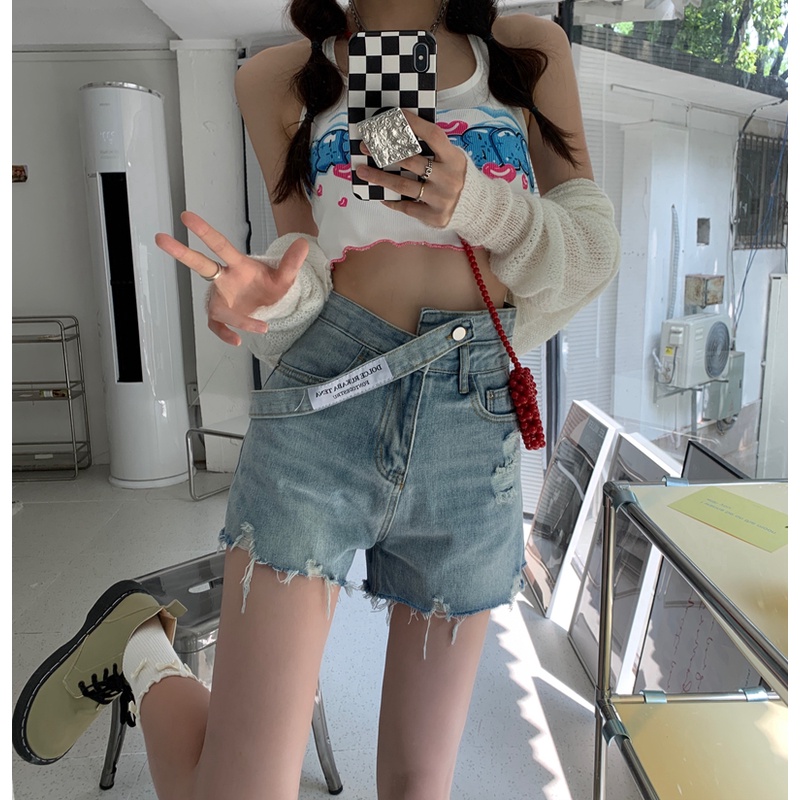 Quần Short Denim Lưng Cao Ống Rộng Thời Trang Mùa Hè Dễ Phối Đồ