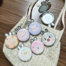Gương tròn cầm tay mini tai thỏ nhỏ gọn xinh xắn không kém cute