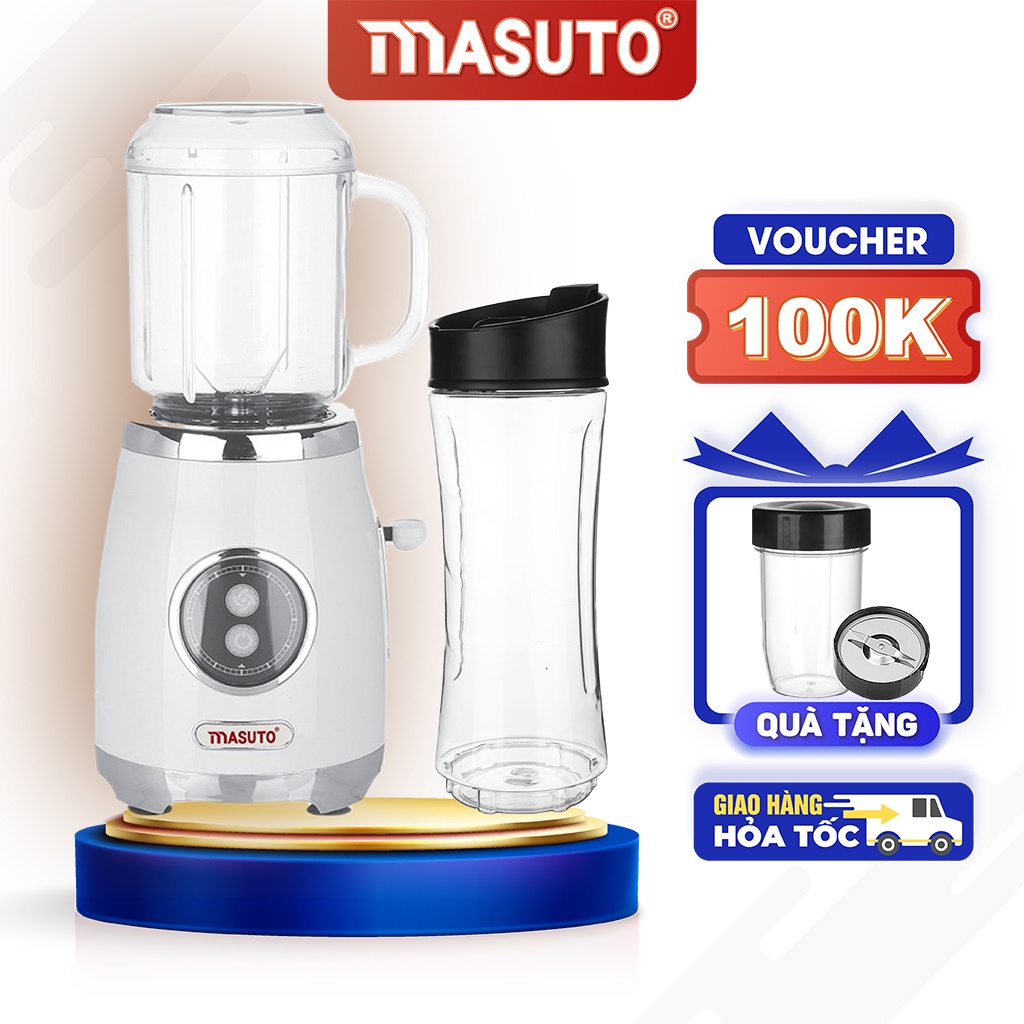 Combo Máy xay sinh tố đa năng Masuto Blender chính hãng 2 cối 0,6L xay hoa quả rau củ siêu nhuyễn mịn 10s