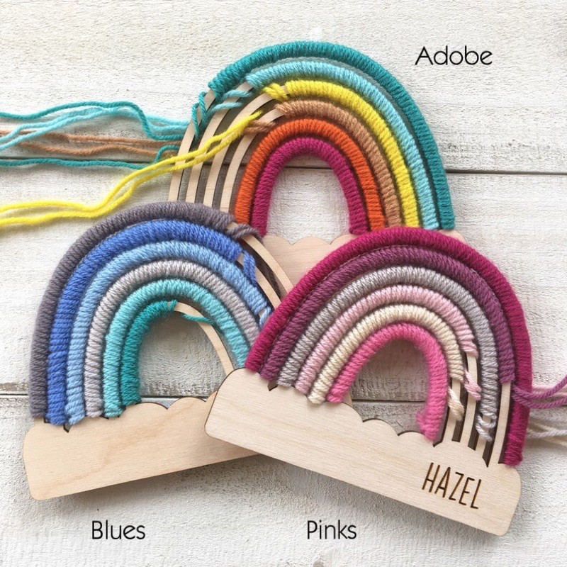 🌈🌈 Bộ Kit Cầu vồng Macrame gỗ len khắc tên theo yêu cầu - trang trí treo tường