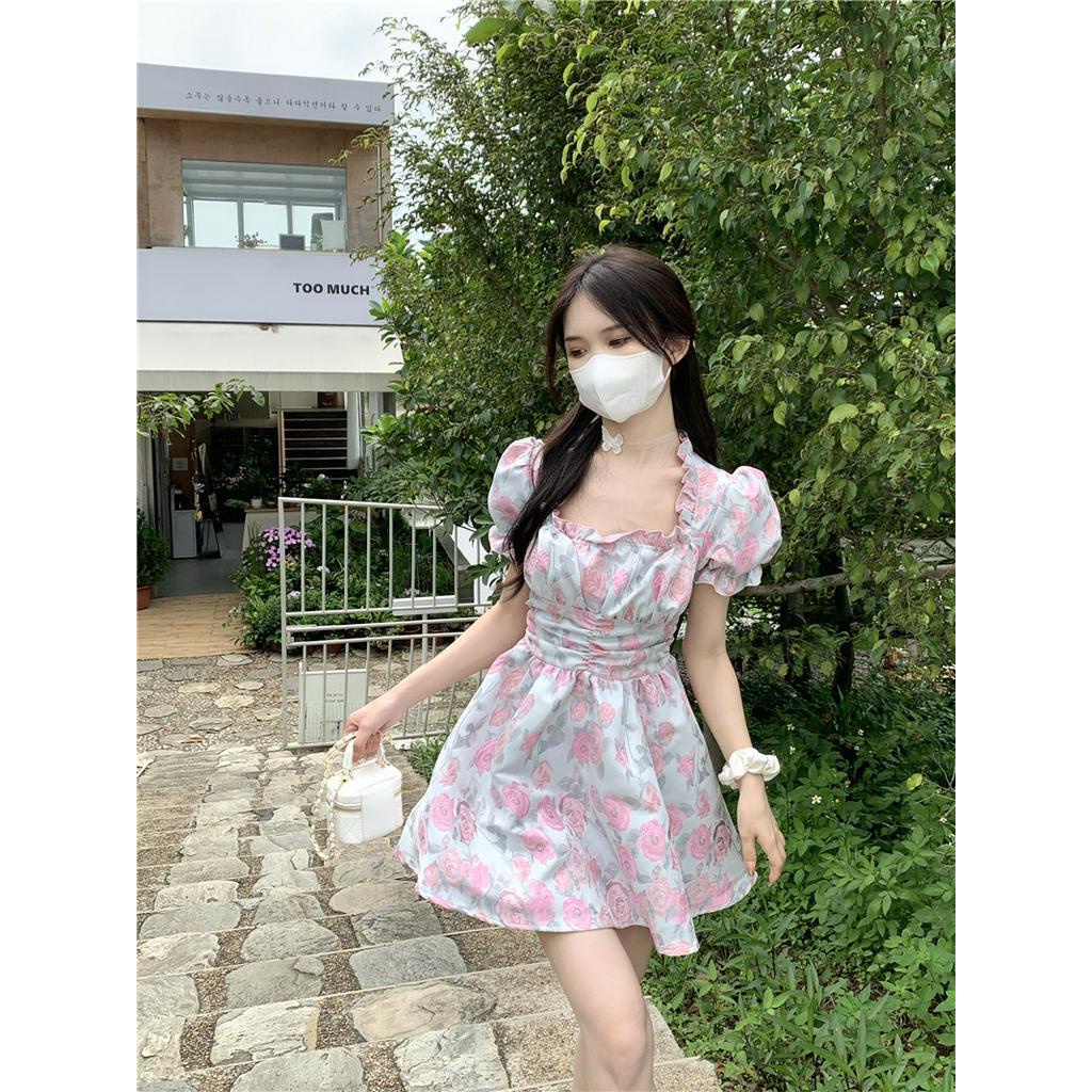 Đầm Hoa Mỏng Tay Phồng Thời Trang Nữ Xinh Xắn