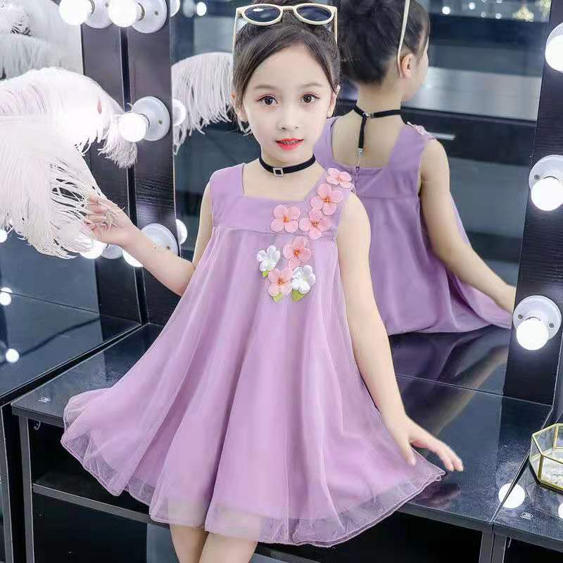 (T027)Đầm hai dây bé gái bản to thêu hoa dáng xòe cực xinh