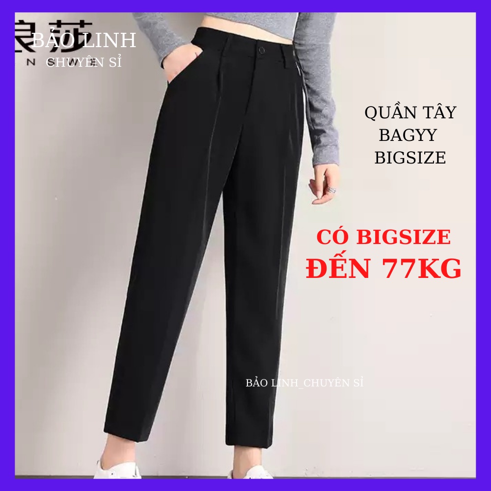 Quần tây baggy đi học nữ BIGSIZE cạp có đai lưng cao màu đen dáng dài - Quần vải công sở Vitex dày dặn đi học làm