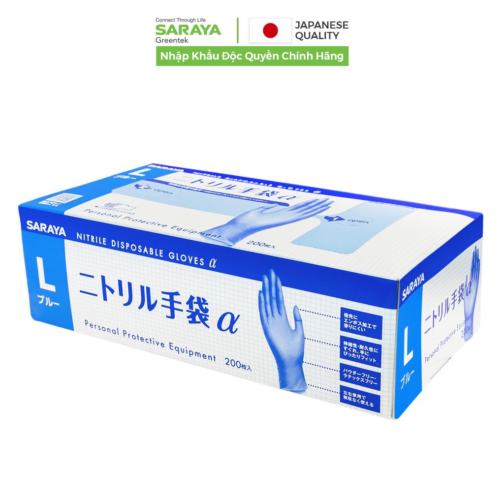 Găng tay cao su Saraya Nitrile Alpha, Không Bột, Màu Xanh Tím, dùng trong thực phẩm, vệ sinh y tế - 200 Chiếc/Hộp