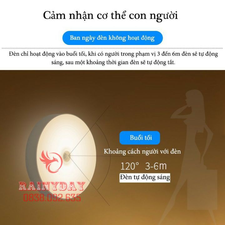 Đèn led cảm ứng cảm biến chuyển động gắn dán tường tủ cầu thang thông minh tự động phát sáng