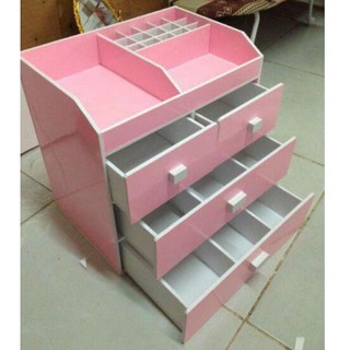 Tủ đựng mỹ phẩm 4 tầng màu hồng phấn mới