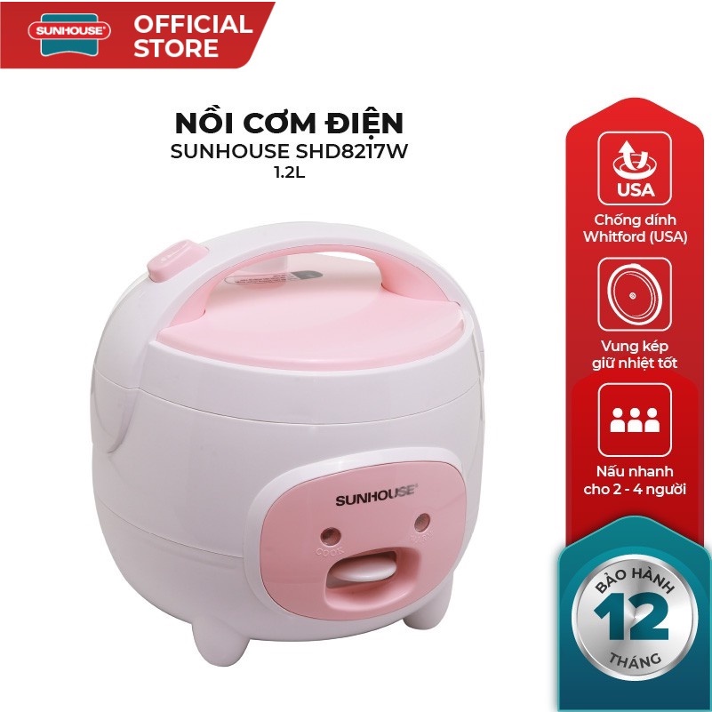 Nồi cơm điện 1.2L SUNHOUSE SHD8217W , CHÍNH HÃNG , 12 THÁNG BẢO HÀNH