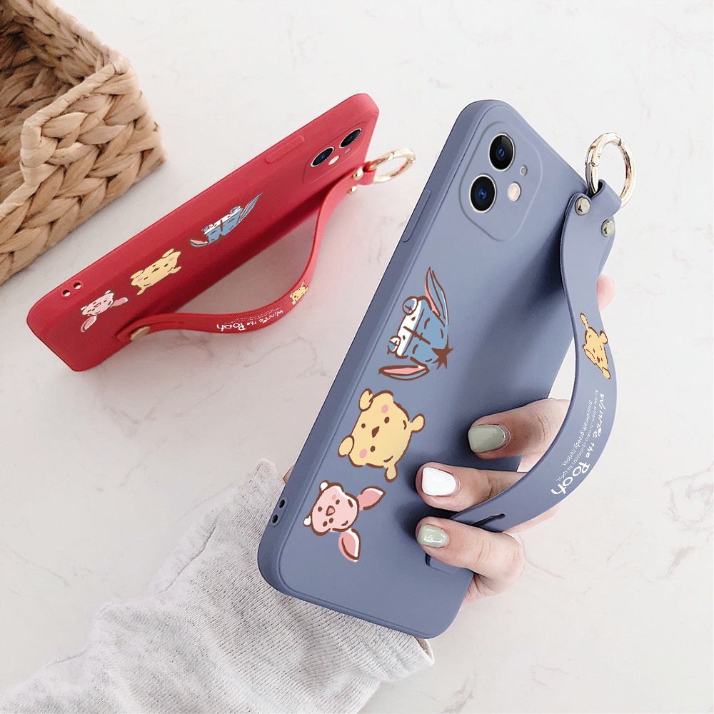 Ốp điện thoại silicone chống sốc in hình gấu Pooh có dây đeo cho Samsung Galaxy M31 M21 M30S M51 M62 F62