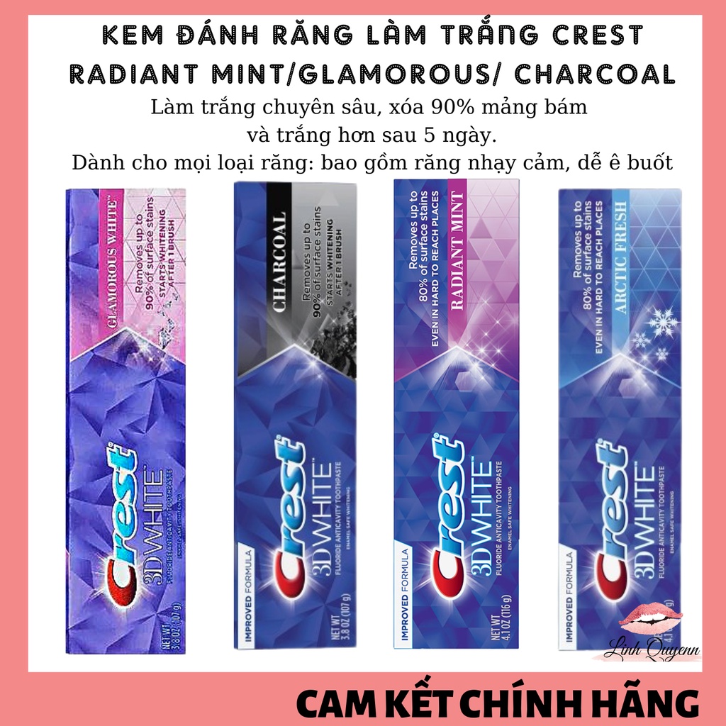 Kem đánh răng Crest Radiant Mint/Artic/Glamorous/Charcoal
