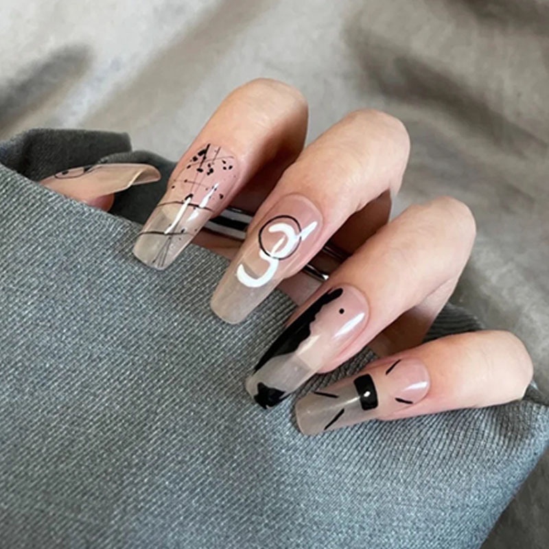 Set 24 Móng Tay Giả dài trong suốt đính nơ đá Gắn Nơ Xinh Xắn Thời Trang Cá Tính Cho Nữ móng giả đính nơ Kèm Keo Dán