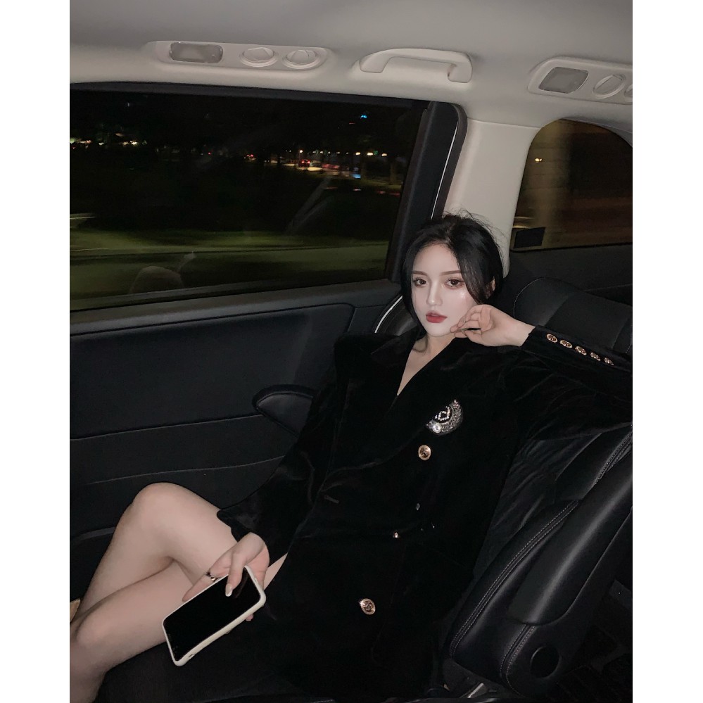 (Hàng dày Đẹp)Ảnh thật 4 hình cuối-HC442.Áo blazer nhung thu đông huy hiệu sang chảnh | BigBuy360 - bigbuy360.vn