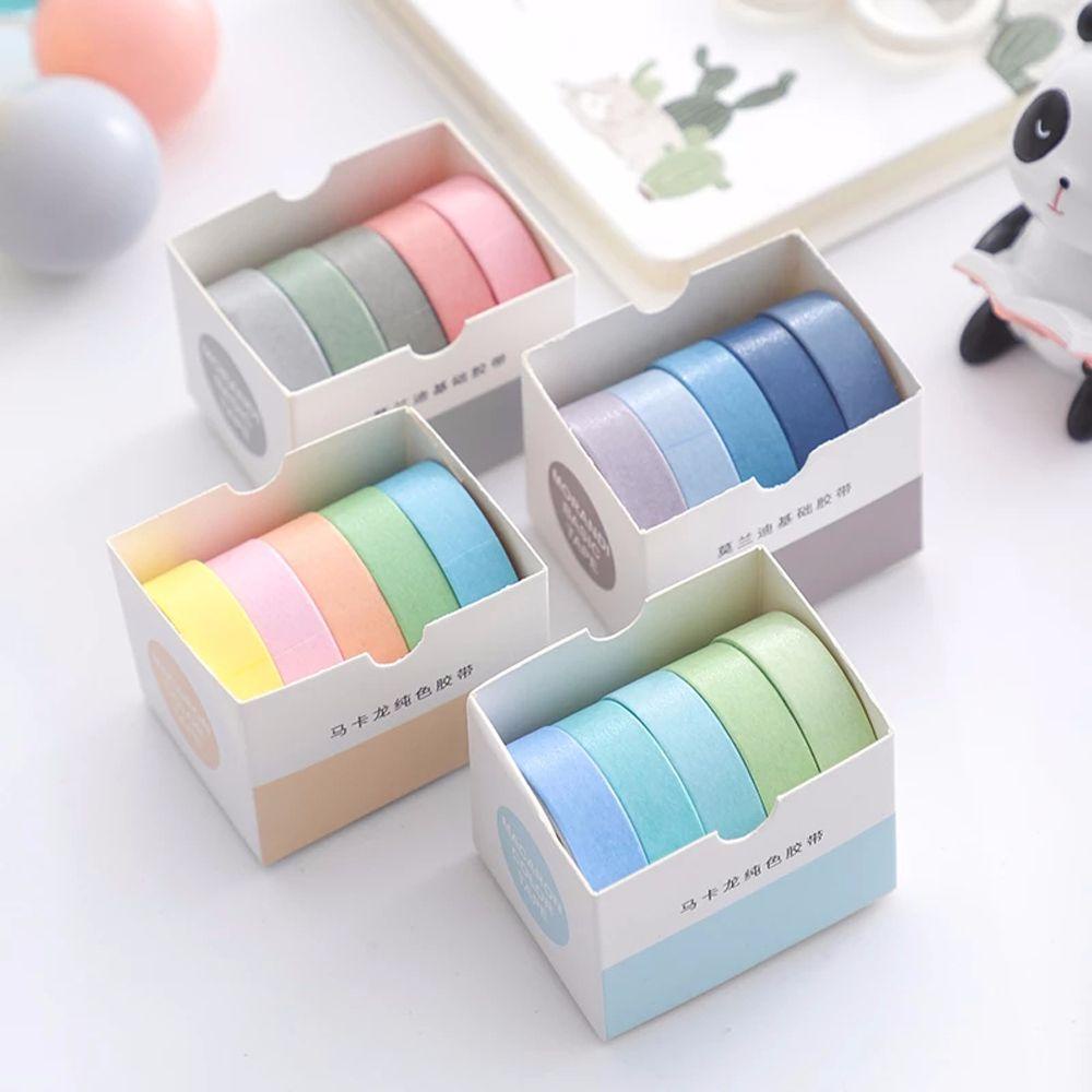 Hộp 5 Cuộn Băng Keo Màu Sắc Trơn Trang Trí Sổ Tay